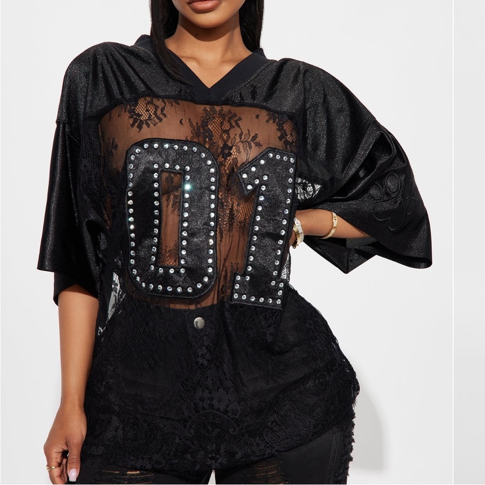 Lace Jersey Top - Black